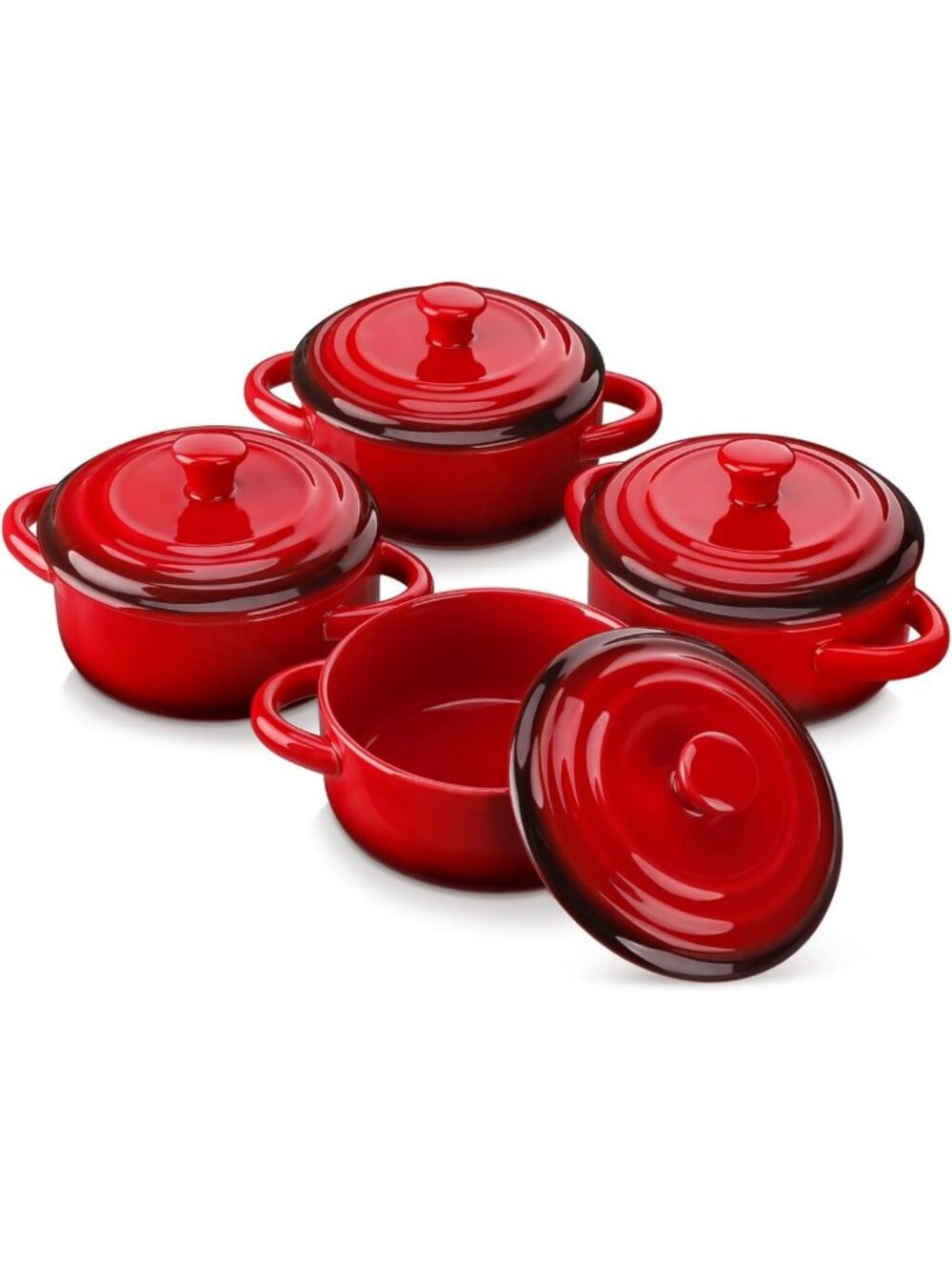 Mini Cocotte Set - 12 OZ Casserole Dishes with Lids, Individual Baking Ramekins